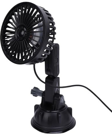 Ventilateur de Ventouse USB Calme 3 Vitesses 360 ° Ventilateur de Refroidissement Réglable pour le Camion de Voiture Van SUV RV Boat Noir (court)