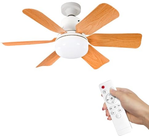 Eznaobo Ventilador de techo con luz de 30 W Lámpara Ventilador de techo con 3 velocidades y temporizable, E27 regulable Ventilador de techo LED para dormitorio, sala de estar (51 cm /wood color)