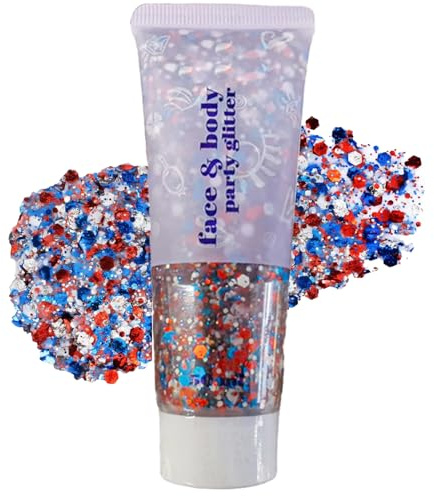 Sirène Paillettes Chunky Glitter Body Gel Festival Glitter Cosmétique Visage Cheveux Ongles Maquillage Liquide Fard À Paupières tenues de juillet femmes enfants, maquillage drapeau (#17)