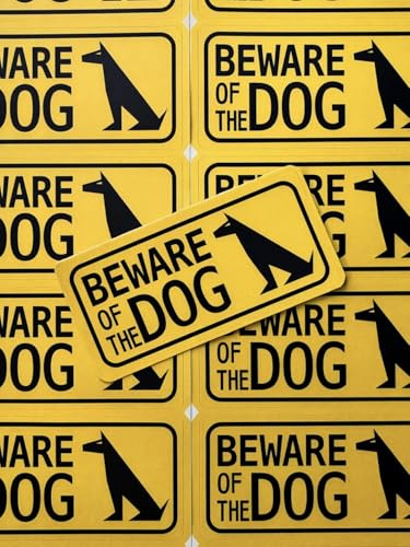 Beware of the Dog Aufkleber | Warnung vor dem Hund Hinweis | 3 Sticker gelb für Auto, Briefkasten, Gartentor zur Abschreckung | 105 x 50 mm | wasserfeste, uv- & kratzbeständige Folie | (3, Englisch)