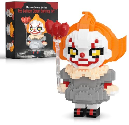 Finger Rock Horrorpuppe Halloween Ferien Geschenk Roter Ballon-Clown Flim Figur Micro Klemmbausteine, 797 Teile Ideas Deko Modell Geschenk für Horrorfilm Fans Erwachsene Jugendliche