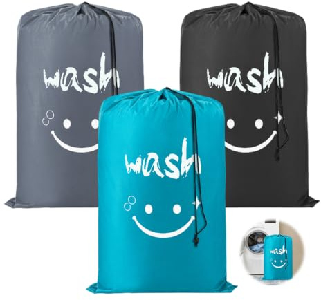 HMCEY 3 Wäschesäcke Schmutzwäsche Reise 61 X 91 cm,Dreckwäsche Beutel,Schmutzwäschebeutel Camping,Wäschebeutel Mit Kordelzug,Laundry Bags Travel,Wäschetasche Faltbar,Waschesammelsack für Schlafsaal