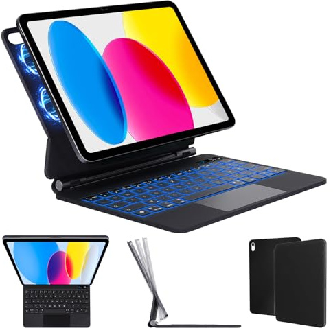 SOPPY Bluetooth Tastaturhülle mit Trackpad für iPad A16 11 Gen. 2025(A3354/A3355/A3356), 10,9 Zoll iPad 10 Gen. 2022, kabellose Tastaturhülle schlanke Tastaturabdeckung-Deutsches QWERTZ, Schwarz