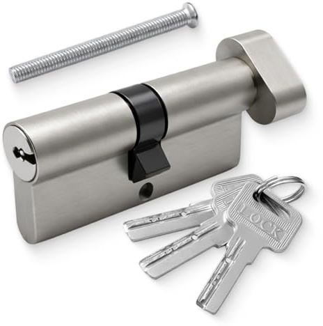 70mm(35T/35) Nickel Euro Cylinder Lock, with Thumbturn Knob and 3 Keys, High Security Door Barrel Lock with Anti-Pick Protection, Replacement Euro Profile Cylinder for Wooden Composite and Metal Doors