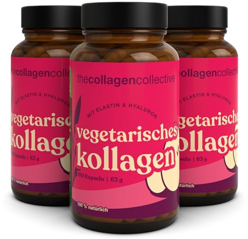 The Collagen Collective Vegetarisches Kollagen Kapseln - Hochdosiert Komplex aus Eierschalenmembran mit Hyaluron & Elastin Typ 1 5 10, Vegetarisch, Reines Kollagenpulver, 540 Kapseln (9 Monate)