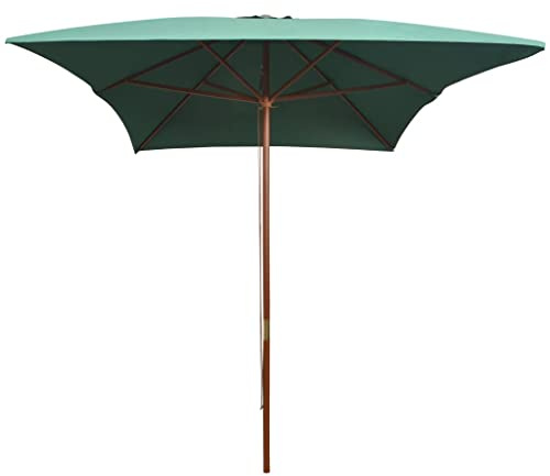PTUGUOF Parasol rectangulaire en bois - 200 x 300 cm - Terracotta - Avec mât en bois robuste et 6 baleines - Polyester résistant aux UV - Poulie simple pour balcon et terrasse, vert, 200 x 300 cm x B