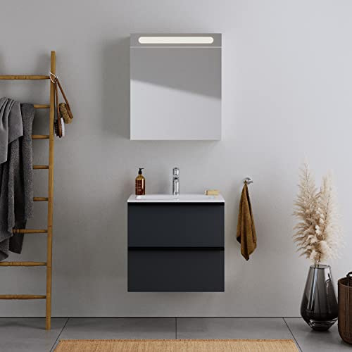 DURAVIT Badmöbel-Set DuraPoint 60cm hängend mit Einbauwaschbecken in Graphit matt Waschbecken mit Waschtischunterschrank mit 2 Schubladen, vormontiert