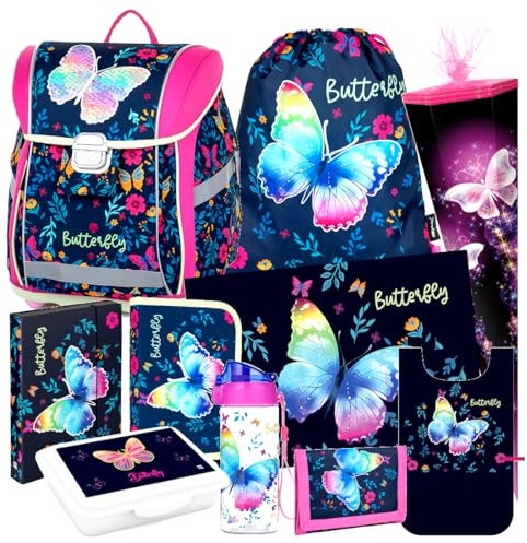 Butterfly SCHULRANZEN RANZEN Tornister 9 Teile Set Federmappe Schultüte 85 cm Schmetterling mit Sticker-von-Kids4shop