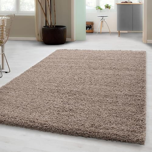 Carpetsale24 Shaggy Hochflor Teppich Wohnzimmer 120 x 170 cm Beige - Moderner, Flauschiger Langflor Teppich – Weicher Carpet für Schlafzimmer, Esszimmer & als stilvoller Küchenteppich