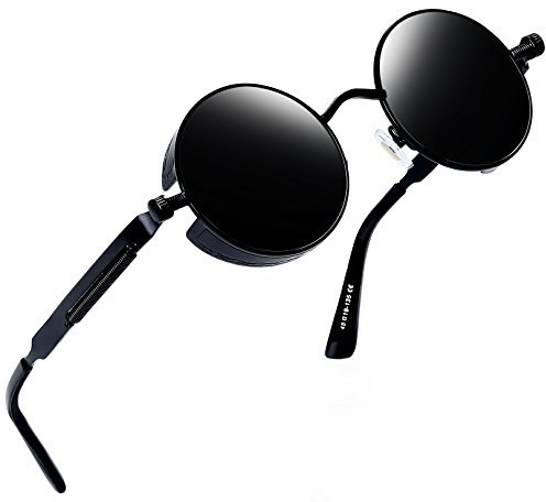 Joopin Polarizzate Occhiali da Sole Uomo Donna Rotondi Metallo Retro Vintage Steampunk Occhiali Unisex (Montatura Nero)