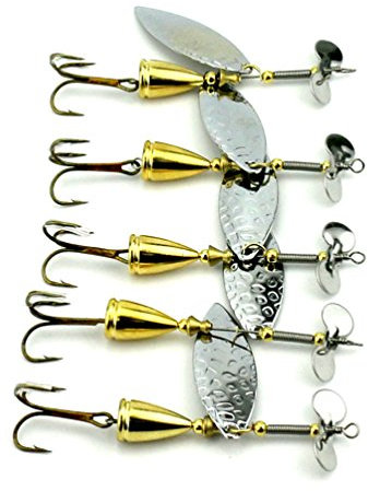 LENPABY - Set di 5 cucchiaini da pesca per trote, 9 cm, 12,5 g, in metallo con paillettes rotanti