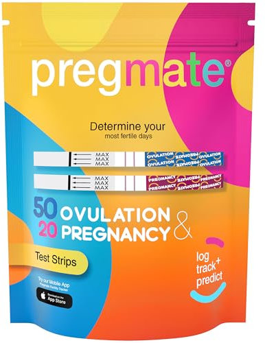 PREGMATE 50 Ovulation LH and 20 Pregnancy HCG Test Strips Predictor Kit OPK Combo (50 LH + 20 HCG)