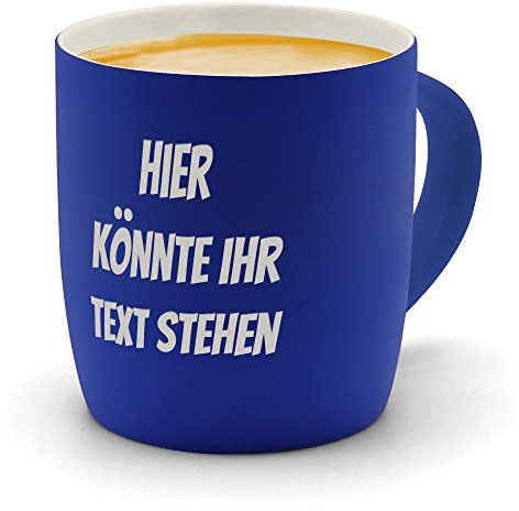 printplanet® Kaffeebecher mit Gravur – personalisierte SoftTouch Tasse Blau – Wunschtext eingraviert – Keramik-Becher mit edler Oberfläche – 300 ml – Geschenk für Büro & Zuhause