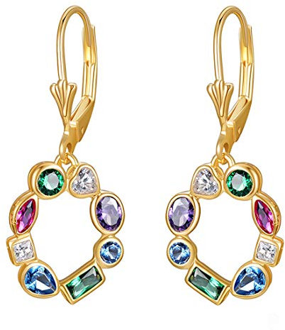 E Jewelry Runde Ohrhänger für Damen, 925 Sterlingsilber 18 Karat Vergoldet Farbige Steine Ohrringe, AAA Cubic Zirkonia Regenbogen-Ohrringe