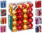 JACK by Inge 50x Kunststoff Kugeln Eislack Christbaumkugeln Ø 4+6cm inkl. Haken Glanz Glitzer Matt, Farbe:Gold-Rot