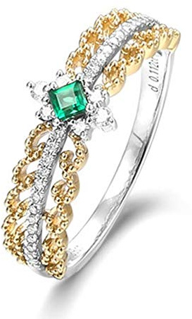 AMDXD 18 K Gold Ringe für Frauen, 0.25ct Smaragd Hohl Retro Muster Quadrat Form Solitärring Diamantring Gold Gr.60 (19.1)