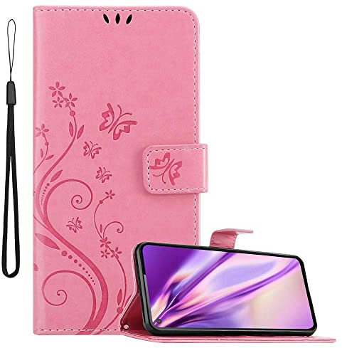 Cadorabo Hülle kompatibel mit Samsung Galaxy A60 / M40 Blumen Design aus Kunst Leder Flip Klappbare Magnetische [Standfunktion] [Kartenfächern] Cover Hülle für Galaxy A60 / M40 Tasche in Rosa