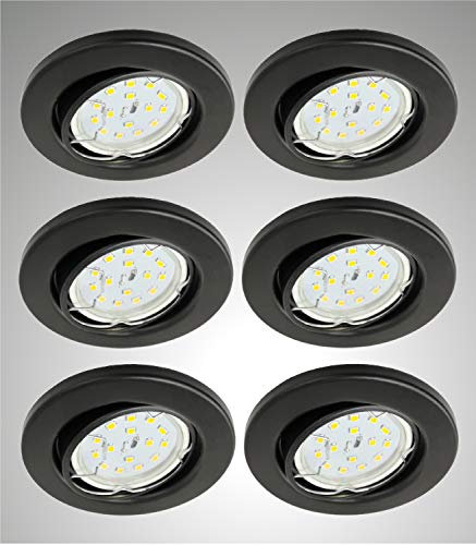 Trango 6er Pack Einbaustrahler 6729-065MOSD in matt schwarz rund inkl. 6x dimmbar LED Modul in 3 Stufen dimmbar nur 30mm Einbautiefe Deckenleuchte Einbauspots