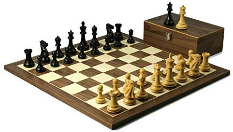 Grandmaster Wooden Tournament Chess Set with a Championship Size Walnut Board 20 Inch and Premium Ebonised Professional Staunton Pieces 3.75 Inch for your Chess Games With Storage Box