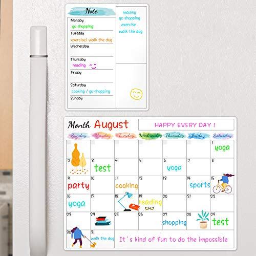 Dry Erase Fridge Magnetic Calendar - White Board Magnetic Calendar for Refrigerator Wall Home Kitchen Decor, 15x 11.5, Grocery List Magnet Pad