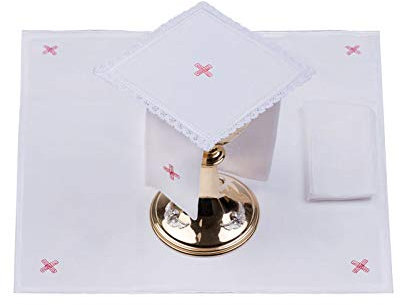 Chiesa Atelier Cattolica Altare Biancheria Set con Croce Rossa (Rosa, Purificatore, Caporale, Asciugamano)