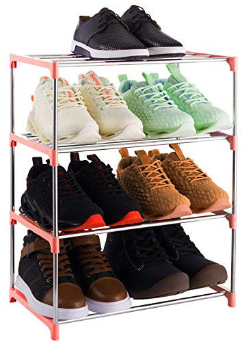 Xerhnan kleines Schuhregal mit 4 Ebenen, Schuhablage Für Bis Zu 8 Paar Schuhe für Eingang/Schrank für platzsparende Aufbewahrung (Rosa)