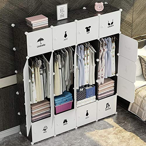 BAKAJI Modularer Kleiderschrank mit 20 Würfeln, mit 4 Türen, 8 Regalen, Möbel, platzsparend, platzsparend, Organizer, Kleiderschrank, tragbar, Zuhause, modernes Design