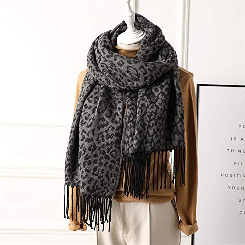CUEYU Schal Damen Mode Leopardenmuster Frauen Schal Winter Warm Kaschmir Schals Dame Strickschals Foulard Weiblichen Hals Schwarz