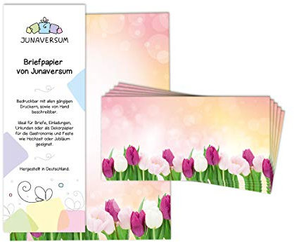 Briefpapier mit Umschlag Briefpapier-Set Blumen Tulpen rosa Ostern Motivpapier für Einladungen Hochzeit (100 Blätter + 100 Umschläge)
