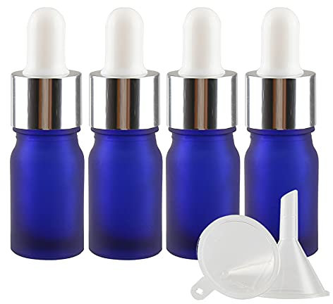 TIANZD 4 Stück 5 ml Leere Matt Blau glasflasche Tropfflasche Pipettenflaschen mit Glaspipette, 5ml Glasflasche mit Tropfpipette mit Silber Schraubverschluss für ätherische Öle, Parfüm Öle