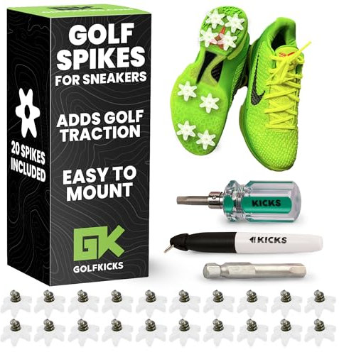 Golfkicks Kit de pinchos para zapatos de golf – Transforma tus tenis en zapatos de golf – Regalo divertido, proyecto fácil – Tacos compatibles con zapatos de suela de goma plana – Incluye 20 picos y
