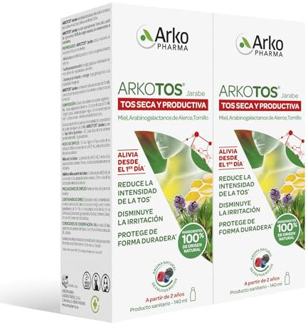 Arkopharma Arkotos Tos Seca Y Productiva 140 Ml Pack X 2, Alivia La Tos Seca, Disminuye La Irritación, Hidrata Y Protege La Garganta, 280 Mililitro