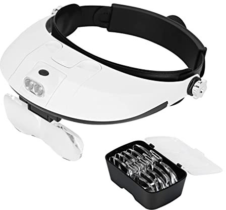 Lychee lente d'ingrandimento per la testa con luce LED, luce vivavoce, zoom da 1 a 3,5x, con 6 lenti rimovibili, lente d'ingrandimento per la testa con luce, per lettura,riparazione di orologi