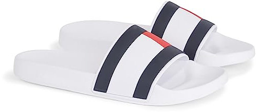 Tommy Hilfiger Claquettes Homme Caoutchouc Drapeau TH Pool Slide Sandales de Bain, Blanc (White), 41
