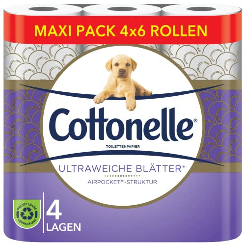 Cottonelle Premium-Toilettenapapier, 4-lagig, ultra-weiche AirPocket-Struktur, 24 Rollen x 140 Blatt, XXL-Großpackung