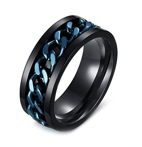 Epinki Ringe Verlobung Männer, 8MM Edelstahl Ringe Pärchen Anxiety Ring Fidget Anxiety Ringe für Herren, Schwarz Blau, Gr.54 (17.2)