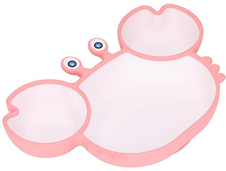 Assiette ventouse en silicone en forme de crabe pour bébé, assiette divisée avec ventouse adaptée à la plupart des tables chaise haute Rose