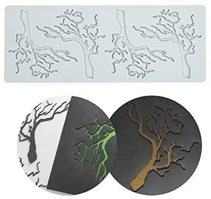 Molde de encaje de pastel, moldes de fondant de encaje de silicona, molde de impresión de artesanía de azúcar decoración de cocina Molecular de pastel comestible, 4 agujeros rama de árbol