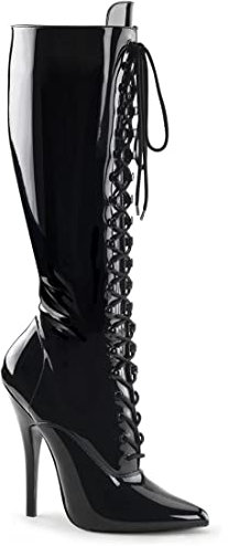 Gizelle Women's Knee High Stiletto Boots Lace Up Side Zipper Heeled Boots (Black Patent, uk_footwear_size_system, adult, women, numeric, medium, numeric_6)