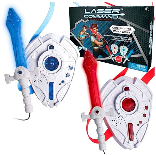RELSY Laser Tag Sword And Shield 2 Player Light Up Swords Laser Tag For Kids - Light Up Toy Swords + Shield Target Shooting Game (Red-Blue Set)
