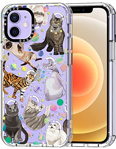 MOSNOVO Case for iPhone 12 & iPhone 12 Pro, [Buffertech 6.6ft Military-Grade Drop Protection] [Anti Peel Off Tech] Clear TPU Bumper Phone Case Cover Design - Space Cat