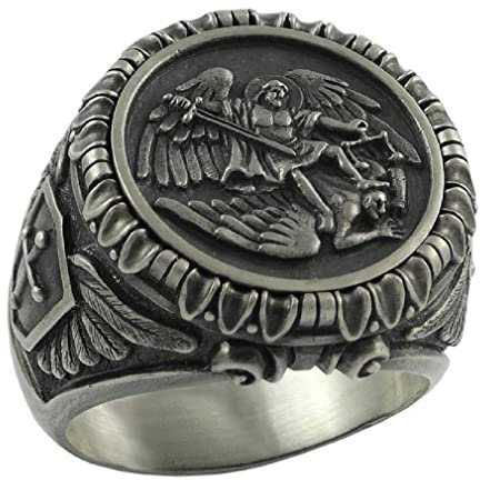 St. Michael Ring für Männer, Vintage Cross Shield Ring, Viking Angel Wings Ring, Saint Michael der Erzengel Ring, Religiöser Amulettring, Punk Christian Faith Schmuck (21.4)