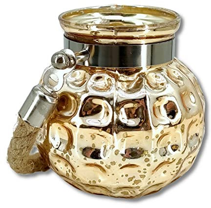 Glas Windlicht rund mit Seil antik Kupfer 13 x 11cm Dekogläser Teelicht-Halter Tisch-Deko