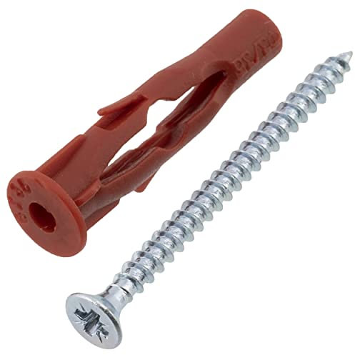 AERZETIX - C65058 - Set di 25 tasselli 6x35mm per cartongesso/cemento cellulare + 25 viti Ø3.5x45mm con testa fresata - in nylon/metallo - calcestruzzo mattone costruzione fissaggio materiali cavi