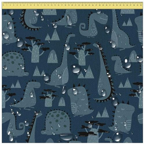 DreamRoots Segeltuch Wasserdicht - Polsterstoff Meterware 160 cm breit - Wasserabweisender Stoff 220 g/m2 600D - Markisenstoff Wasserdicht Meterware Dark Cartoon Style Dinosaur 1M