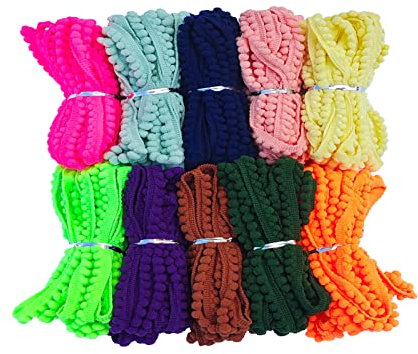 9,1 m Mini-Pompon-Fransenborte, 10 Farben, 5 mm für Dekoration, DIY, Handwerk, Nähen (3012 gemischte Farben, 12, 5 mm, 9,1 m)