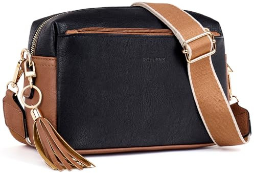 Roulens Damen Handy Umhängetasche,Veganem Leder Crossbody Schultertasche,Breiter Riemen Abendtasche mit drei Reißverschlussfächern Handtaschemit mit Kartenschlitz Verstellbar Abnehmbar Schultergurt