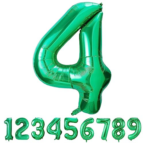 Geburtstag zahlen luftballon 4 jahre | Folienballon 4 XXL Grün-Riesen Folienballon in 40 - 101cm Geburtstagsdeko - Ballon Zahl Deko zum Geburtstag - fliegt mit Helium