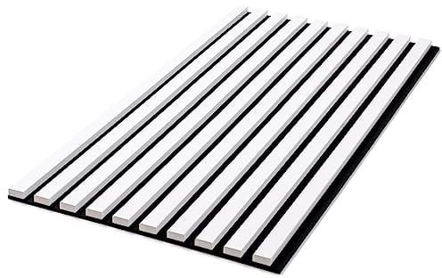 Wohnartig | Wandverkleidung | Lamellenverkleidung | Akustikpaneel | Wandpaneele auf filz | Akustikfilz | Lamellenwand | Lamellen dekor | Weiß | 90cm Hoch | 45cm Breit |