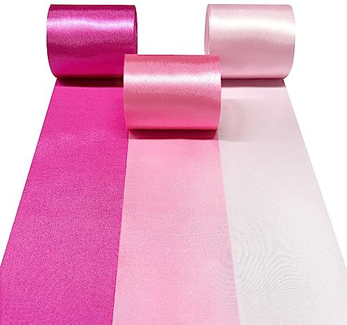 60M Ruban de satin rose rose 3 Couleurs 5cm de large ruban rose foncé rose clair pour emballage de cadeaux DIY artisanat frange à suspendre fête guirlande fille anniversaire mariage baptême décor